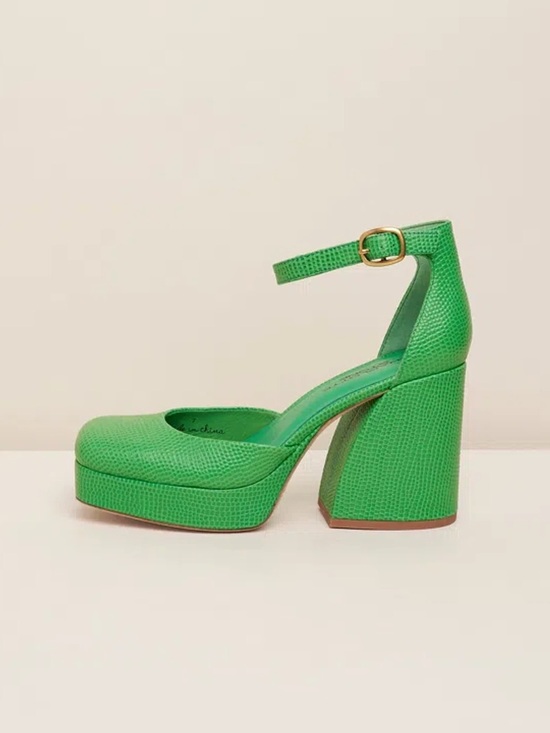 Charlotte Stone Shoes - Charlotte Stone Fran Green Platform Block Heel Mary Jane with Ankle Strap.
